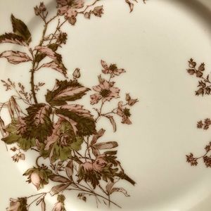 Limoges salad plates. Hand painted in soft pink and olive on a cream background